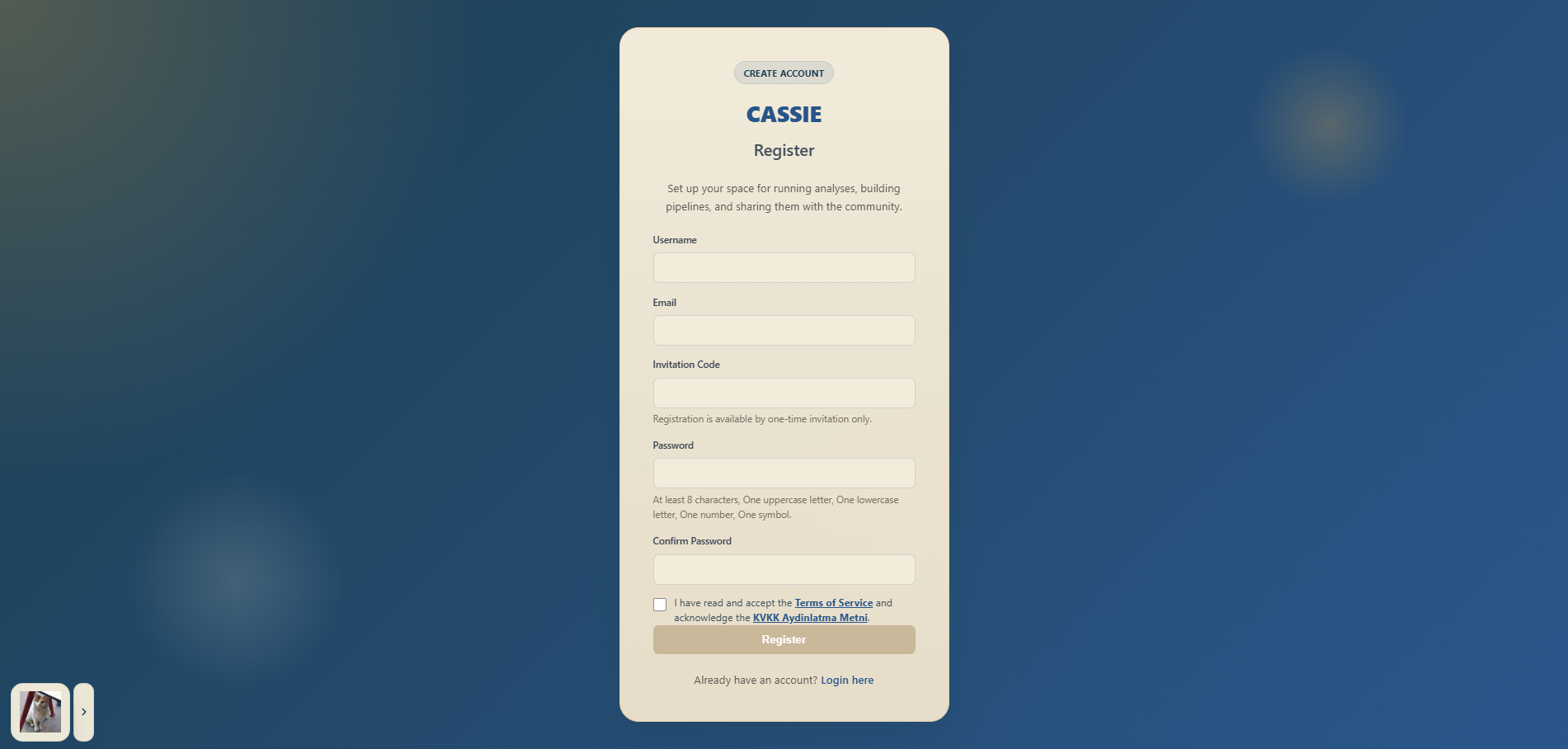 CASSIE registration page