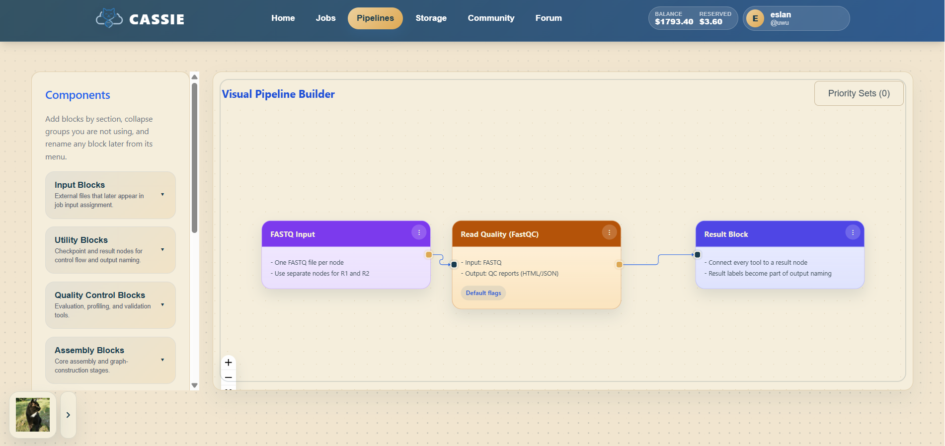Connecting nodes in the CASSIE pipeline builder