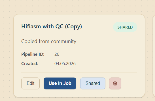 Shared pipeline card in the CASSIE pipelines page